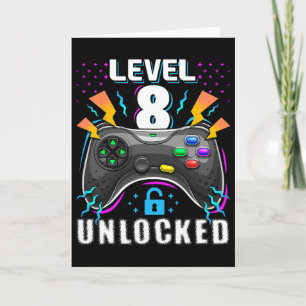 Nivå 8 Upplåst TV-spel 8-års födelsedag Gamer Gif Kort