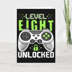 Nivå 8 Upplåst TV-spel 8-års födelsedag Gamer Gif Kort