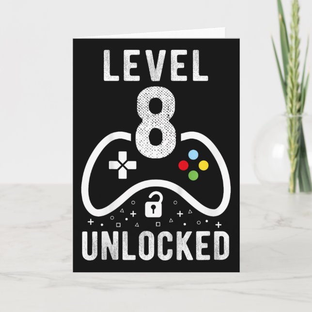 Nivå 8 Upplåst TV-spel 8-årspresent  Kort (Framsida)
