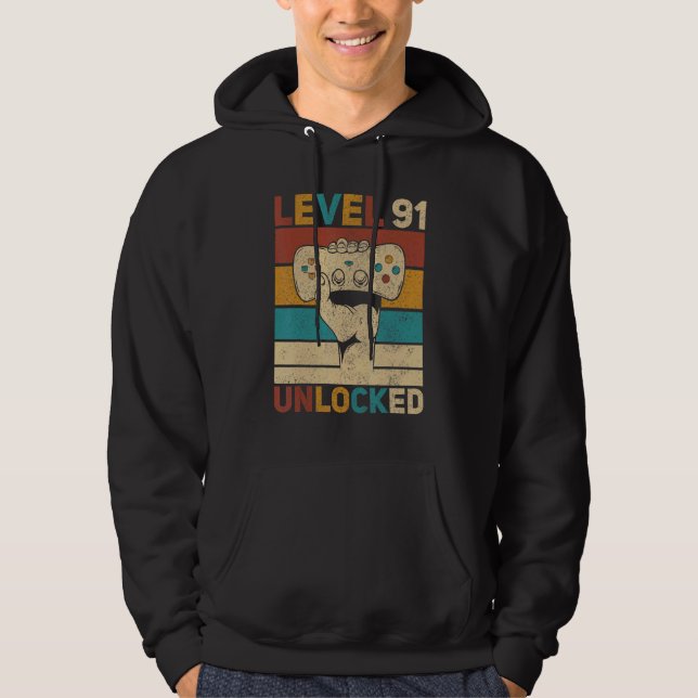 Nivå 91 Olåst 91:a födelsedag 91-årig gamer Hoodie (Framsida)
