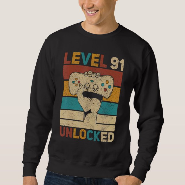 Nivå 91 Olåst 91:a födelsedag 91-årig gamer Lång Ärmad Tröja (Framsida)