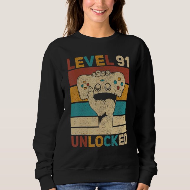 Nivå 91 Olåst 91:a födelsedag 91-årig gamer T Shirt (Framsida)