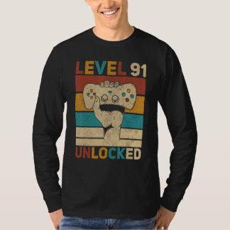 Nivå 91 Olåst 91:a födelsedag 91-årig gamer T Shirt