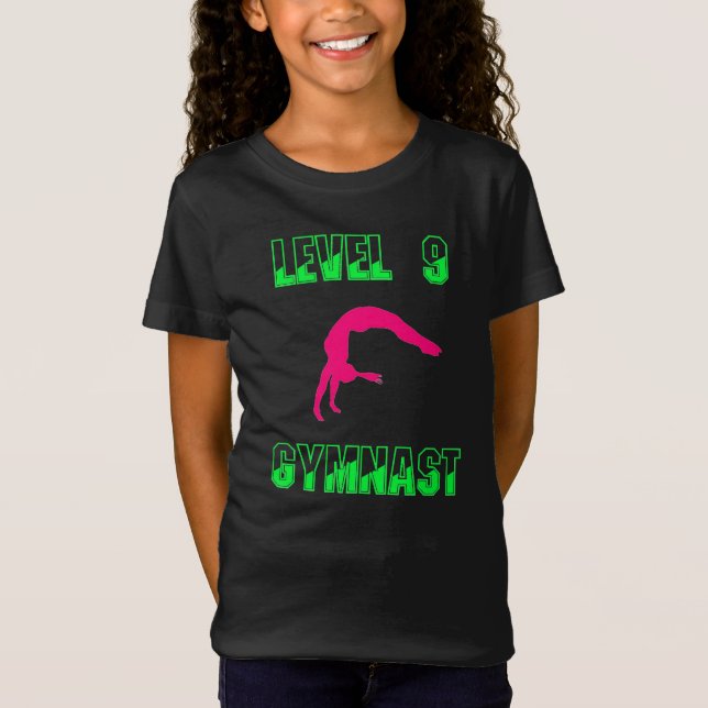 Nivå 9 Gymnast Neon Rosa och Grönt T-Shirt (Framsida)