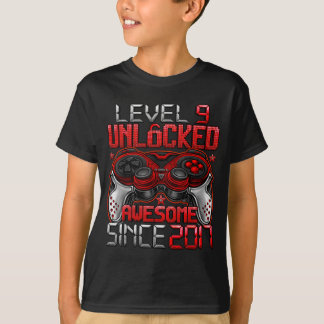 Nivå 9 Upplåst 9 Årig För Pojkar 9-årsdag T Shirt