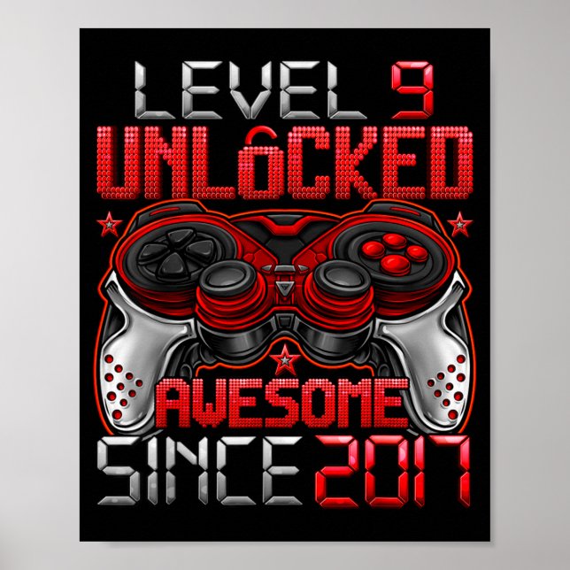 Nivå 9 Upplåst 9 Årig Pojke 9-årsdag  Poster (Framsidan)