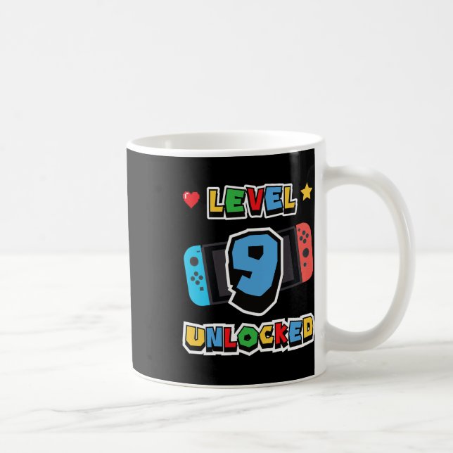 Nivå 9 Upplåst 9-års Födelsedags Barns Videospel 9 Kaffemugg (Höger)