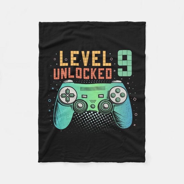 Nivå 9 Upplåst 9-årsdag Gamer-presenter 9-åring Fleecefilt (Framsidan)