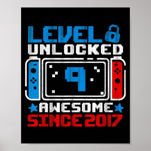 Nivå 9 Upplåst 9-årsdag Spelpresent Pojkar Poster (Framsidan)