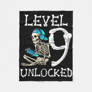 Nivå 9 Upplåst Skelett Gamer Video Spelande 9:e B Fleecefilt