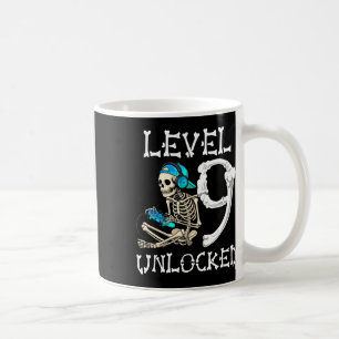 Nivå 9 Upplåst Skelett Gamer Video Spelande 9:e Fö Kaffemugg