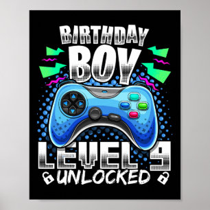Nivå 9 Upplåst TV-Spel 9-års Födelsedag Gamer Gif Poster