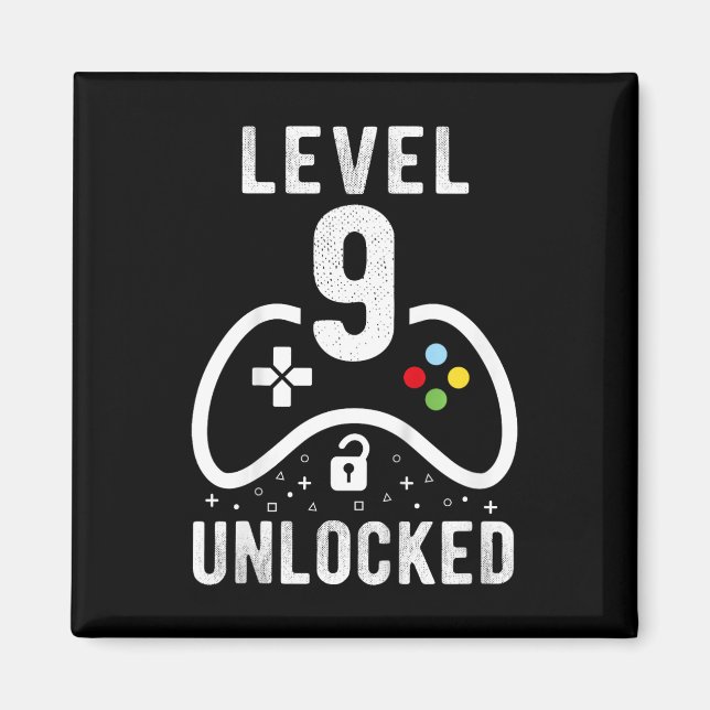 Nivå 9 Upplåst TV-spel 9-årspresent Magnet (Framsidan)