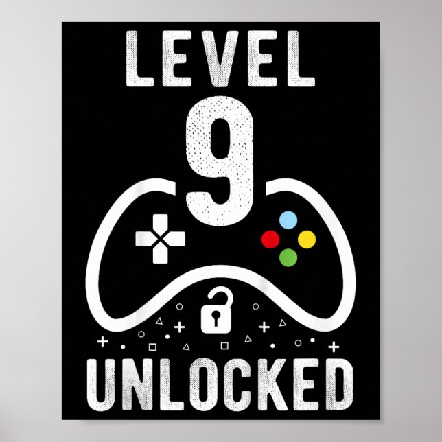 Nivå 9 Upplåst TV-spel 9-årspresent  Poster (Framsidan)