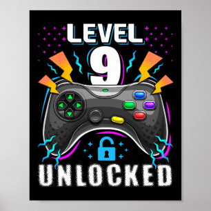 Nivå 9 Upplåst Video Game 9-årsdag Gamer Gif Poster