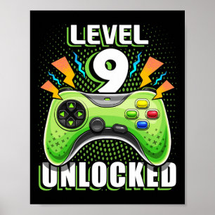 Nivå 9 Upplåst Video Game 9-årsdag Gamer Gif Poster