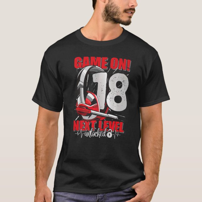 Nivå olåst 18:e födelsedagen 18 års Boy Girl Gam T Shirt (Framsida)