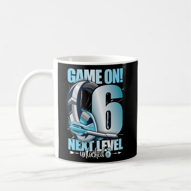 Nivå olåst 6e födelsedag 6 års Boy Girl Gamin Kaffemugg (Vänster)