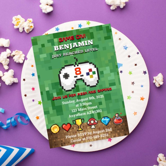 Nivå upp Arcade Game Födelsedagsfest inbjudan (Skapare uppladdad)
