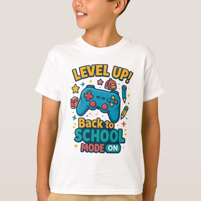 Nivå upp! Back to school Mode ON - Gamer Kids T Shirt (Framsida)
