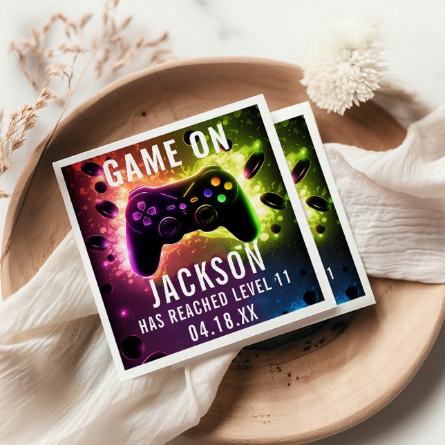 Nivå upp! Födelsedagsfesten Neon Video Game Pappersservett (Skapare uppladdad)