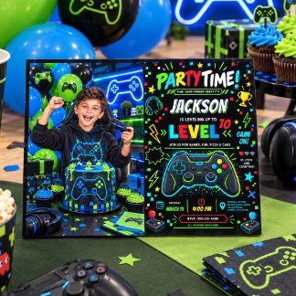 Nivå Upp Gamer 10-års födelsedags Pojke Party fo Inbjudningar