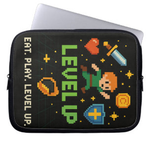 Nivå upp Gamer Electronics Bag - Pixel Retro Stil Laptop Fodral