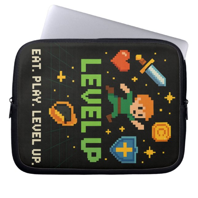 Nivå upp Gamer Electronics Bag - Pixel Retro Stil Laptop Fodral (Framsidan)
