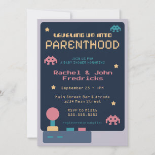 Nivå Upp i Föräldraskap Video Spel Baby Shower Inbjudningar