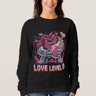 Nivå Upp Kärlek Voxel Rosa Robot Hjärta Potion Ret T Shirt