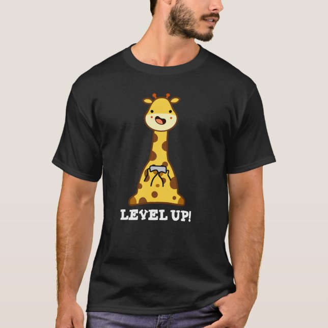 Nivå upp - Mörk BG för Giraffe-spel Pun T Shirt (Framsida)