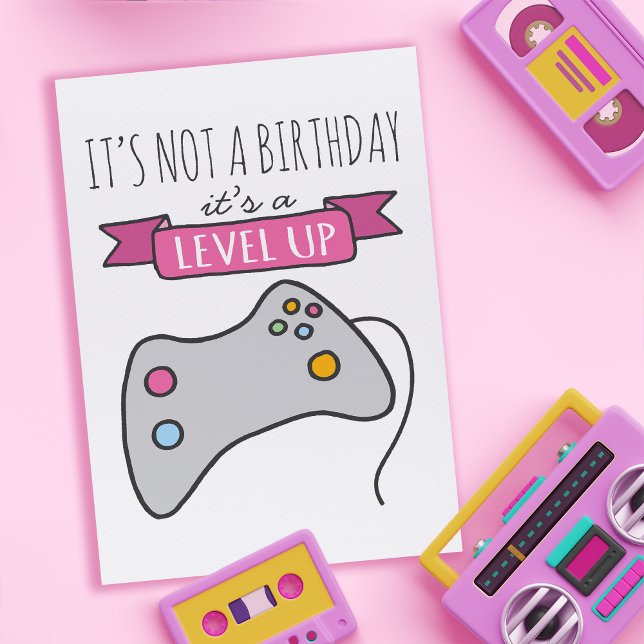 Nivå upp på födelsedagskort kort (Give the perfect card for that special gamer in your life, featuring a computer game controller.)