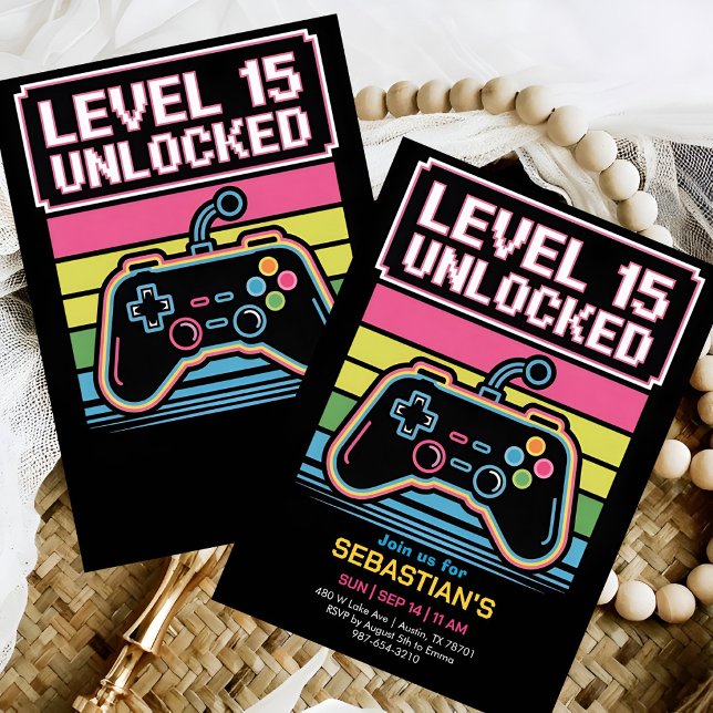 Nivå Upp Spelparty för Pojkar Inbjudningar (Skapare uppladdad)
