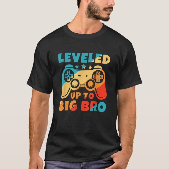 Nivå upp till Big Bro New Brother Funny Gamer T Shirt (Framsida)