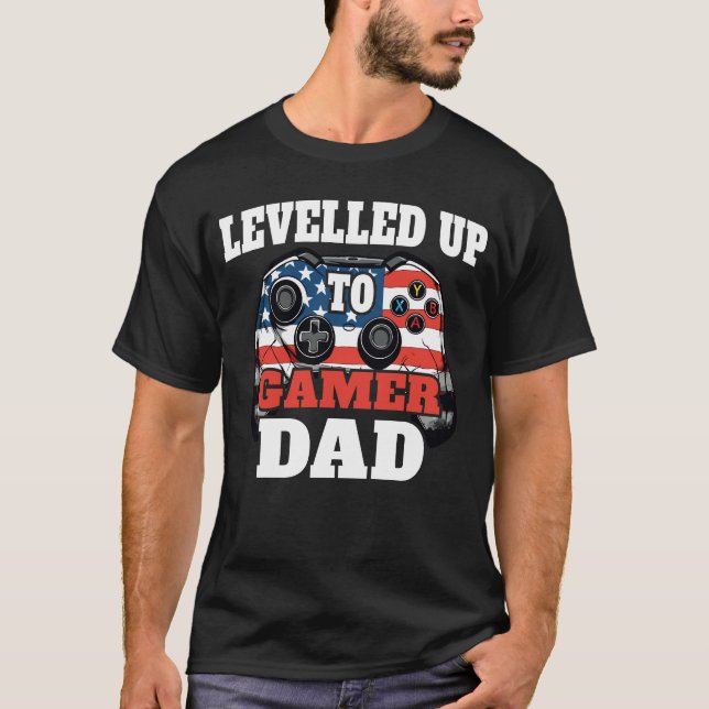 Nivå upp till Gamer Pappa: amerikansk Flagga Contr T Shirt (Framsida)