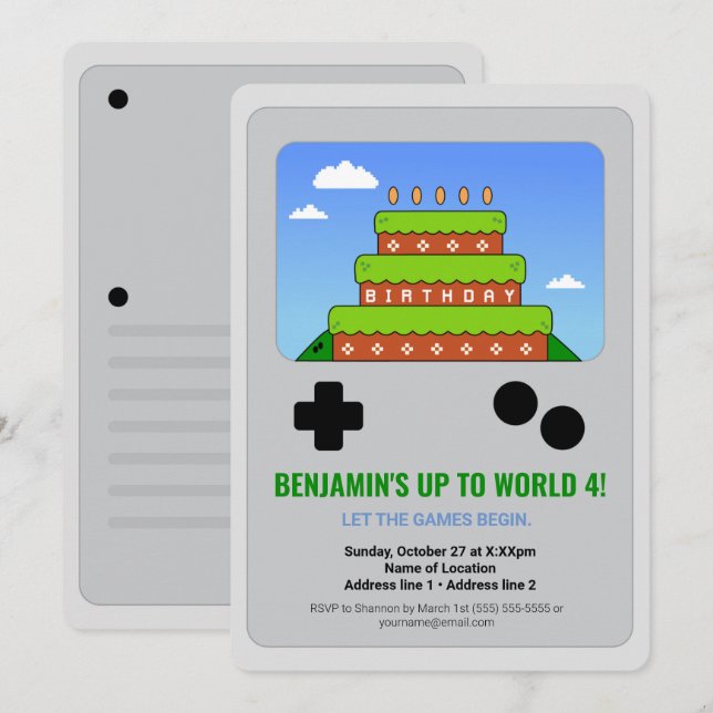 Nivå upp! Utskrivbart videospel Party Inbjudan (Fram/baksida)