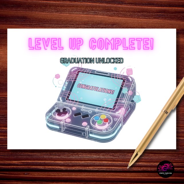 Nivå Uppfylld Examen Grattis Kort (Level up complete—graduation unlocked 🎮🎓)