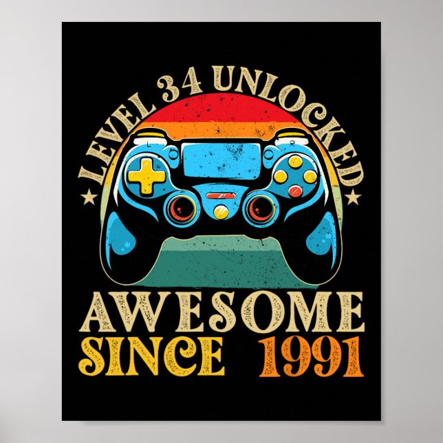 Nivå &#  Upplåst Awesome Sedan 1991 &# e födelse Poster (Framsidan)