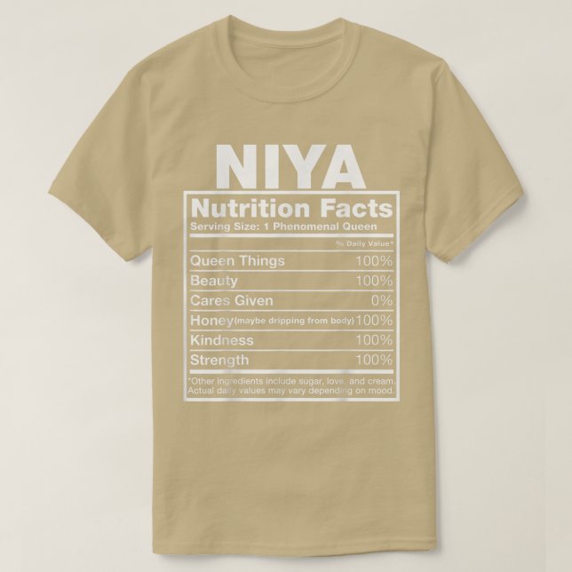 Niya Nutrition FactsNiya Namn Birthday T Shirt (Design framsida)