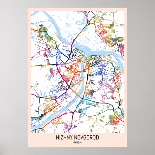 Nizhny Novgorod Ryssland Stadskarta Poster (Framsidan)
