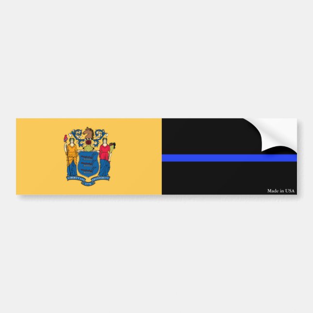 NJ & Police Thin Blue Line Flagga Bumper Sticker Bildekal (Framsidan)