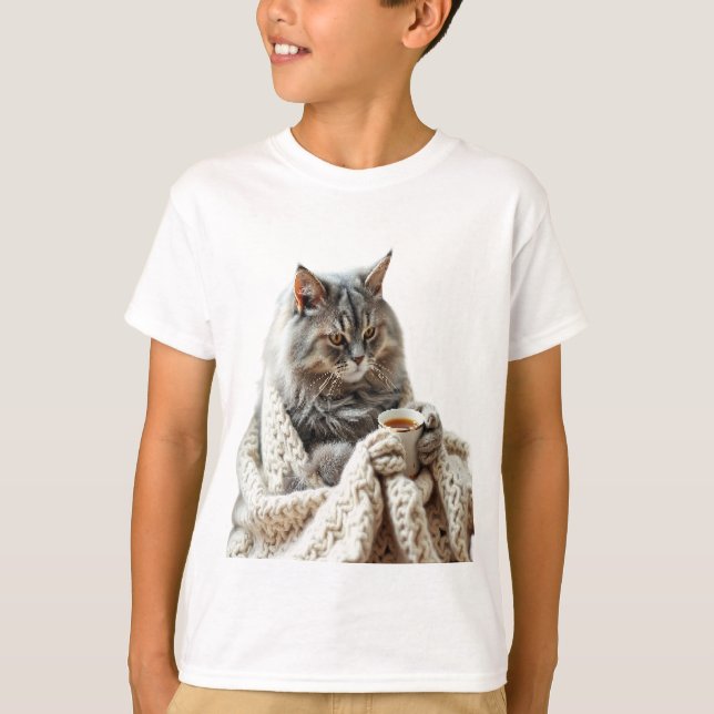 Njoy Cat Winter Tea T Shirt (Framsida)
