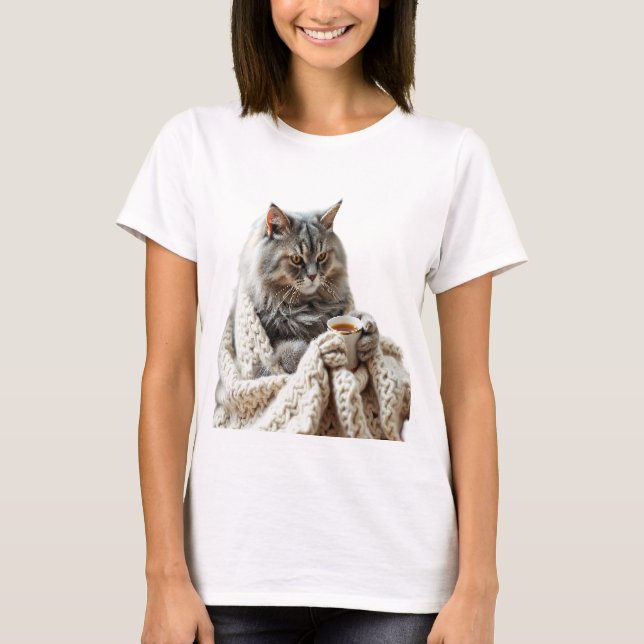 Njoy Cat Winter Tea T Shirt (Framsida)