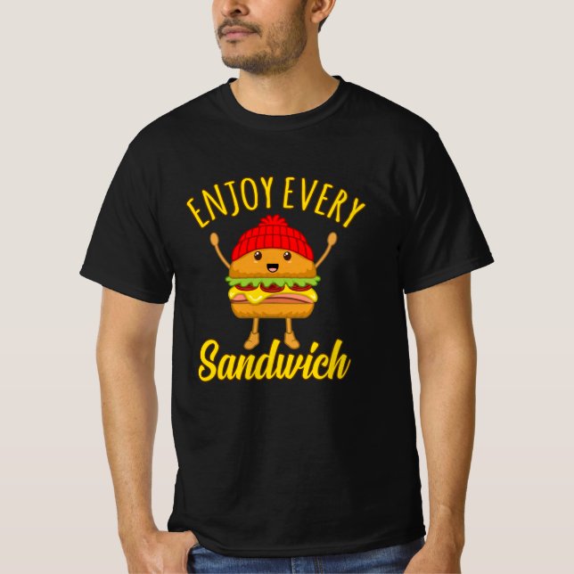 Njoy Sandwich Bologna Kött Food Älskare Eater T Shirt (Framsida)