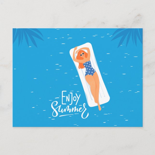 Njoy Summer Sunbad Woman Illustration Vykort (Framsida)