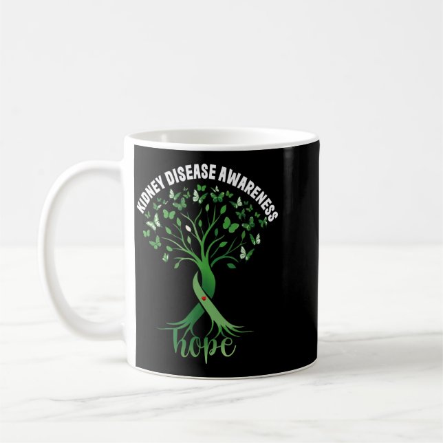 Njursjukdom Medvetenhet Grönt Band Träd Hopp Kaffemugg (Vänster)