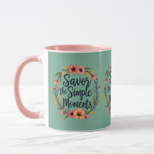 Njut av de enkla ögonblicken Boho blomster-citat Mugg (Vänster)