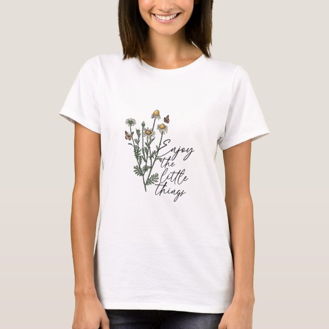 Njut av den lilla Daisyn Sak Wildblomma T Shirt (Framsida)