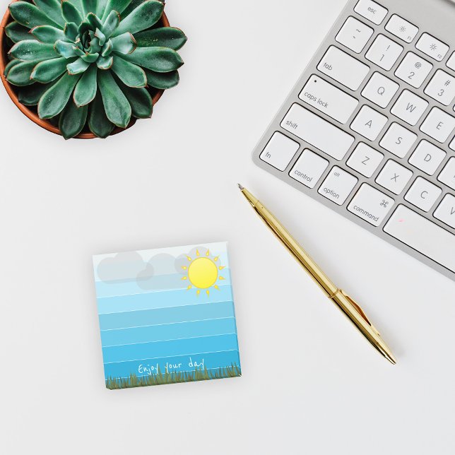 Njut av din dag Sol Moln och grönt gräs Post-it Block (Skapare uppladdad)