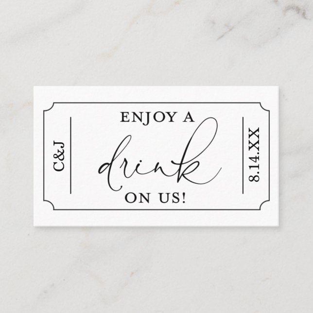Njut av en drink på oss Bröllop Drink Biljett (Framsida)